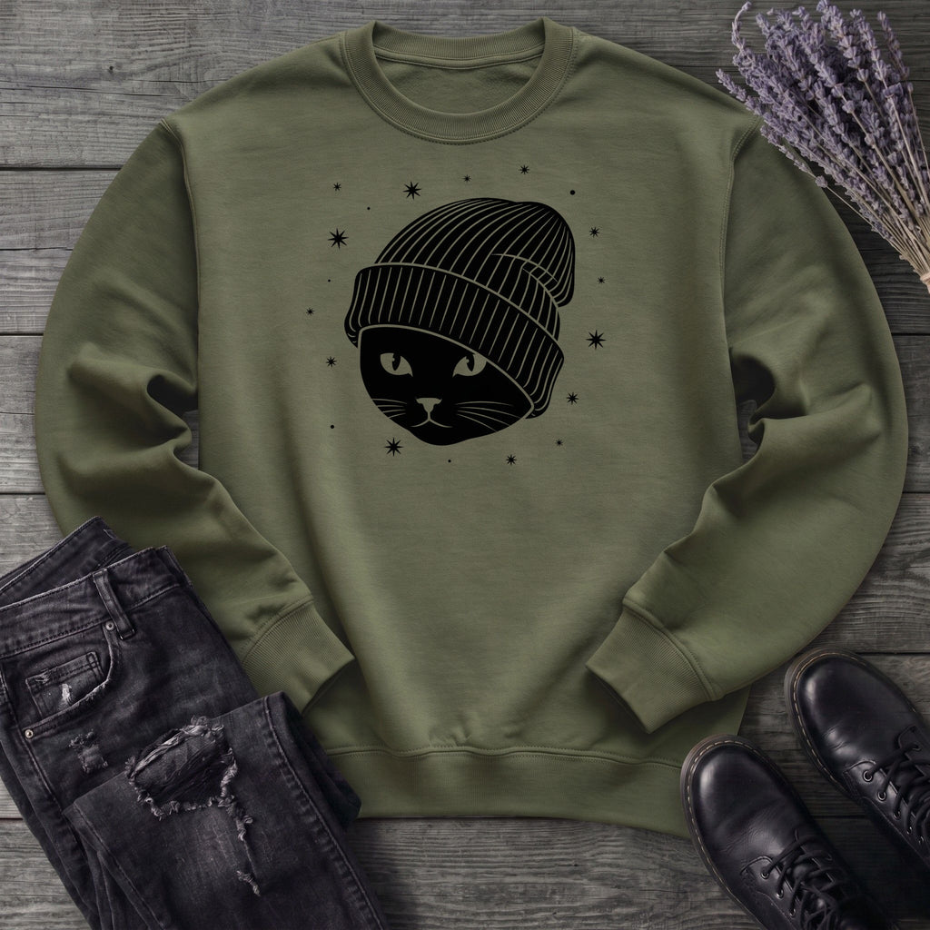 black_cat_beanie Sweatshirt