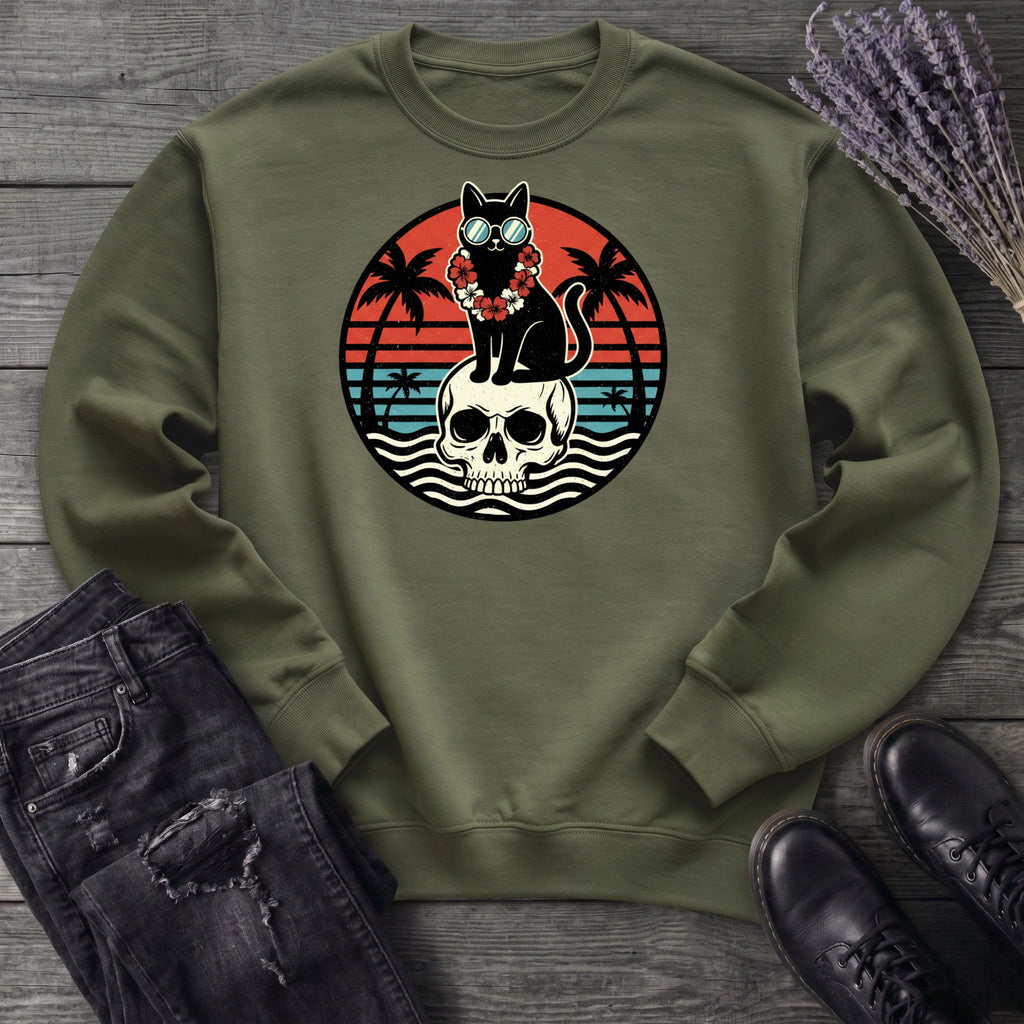 Tropical Cat and Skull Sweatshirt