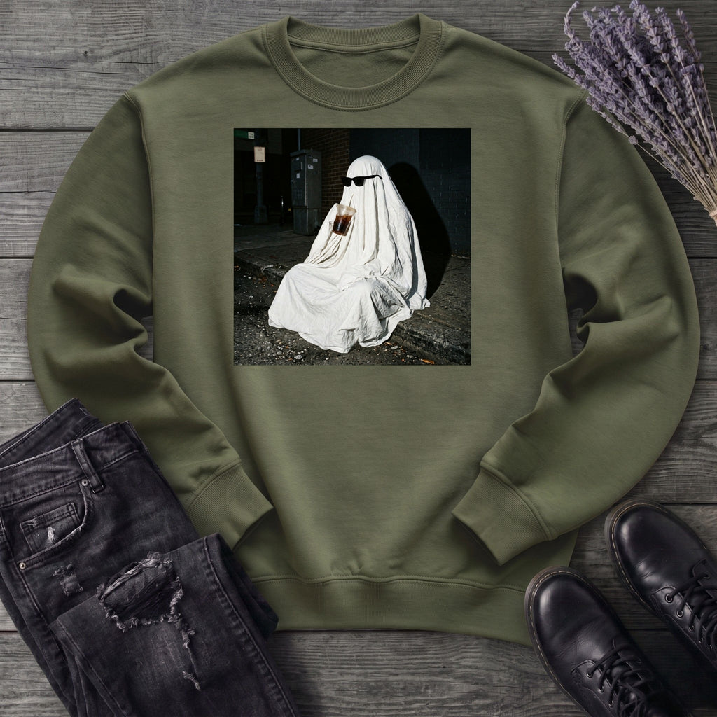 sheet ghost iced coffee curb meme Sweatshirt