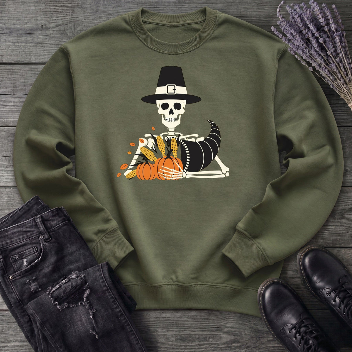 Pilgrim Skeleton Cornucopia Sweatshirt