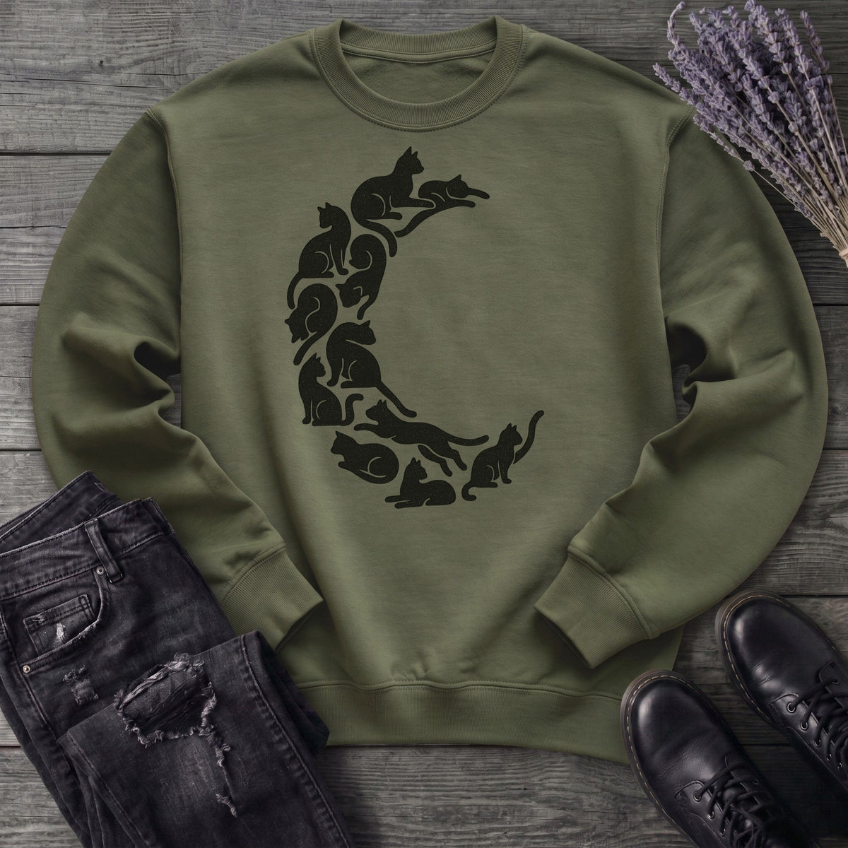 crescent moon black cats Sweatshirt