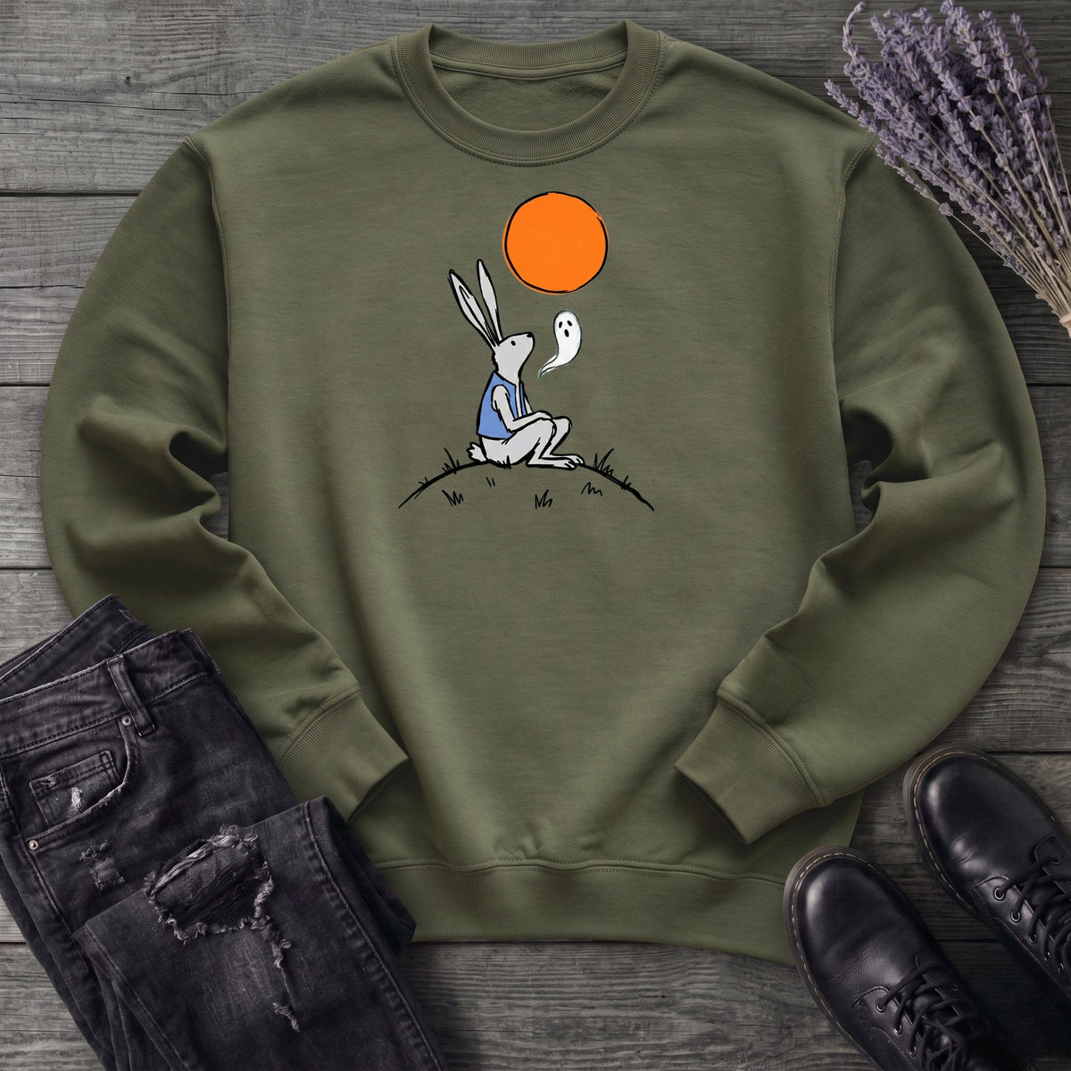 moonlit rabbit and ghost Sweatshirt