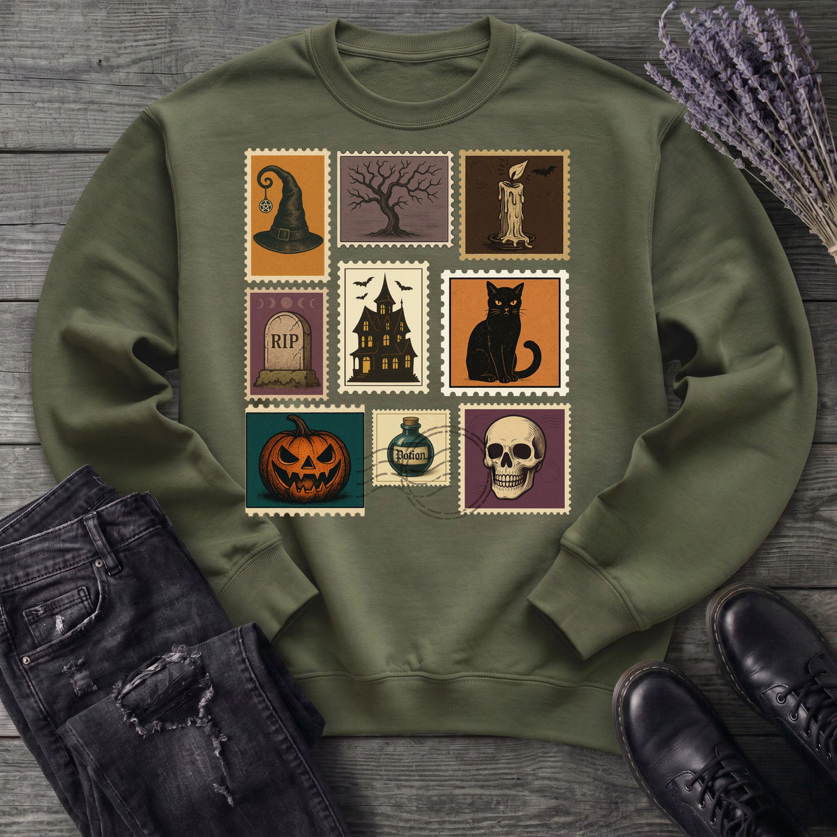 Halloween Stamps Collage Sweatshirt