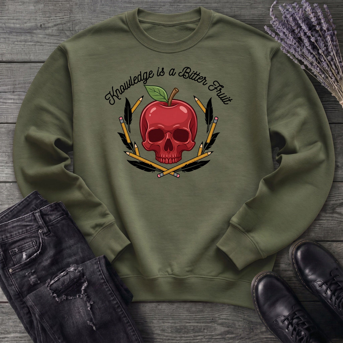 knowledge is a bitter fruit apple skull Sweatshirt