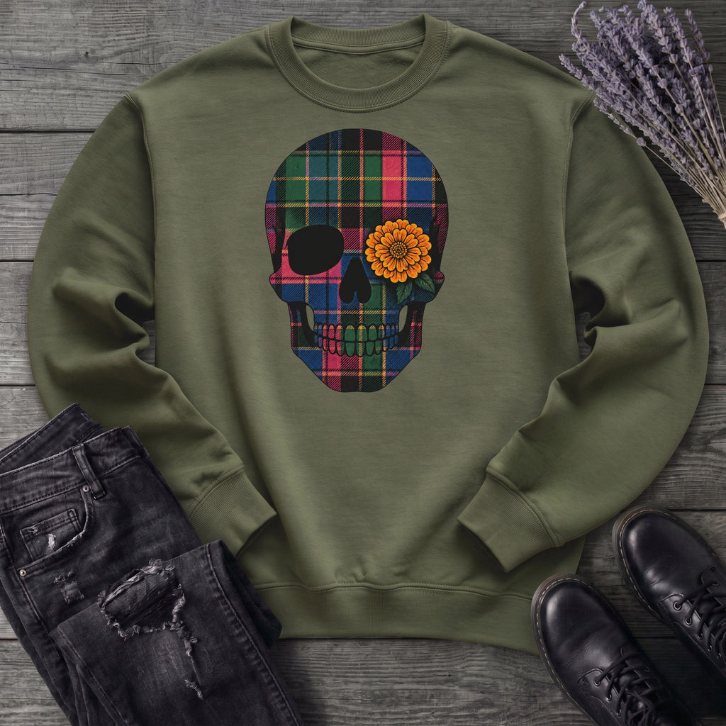 Bright Plaid Skull Sweatshirt