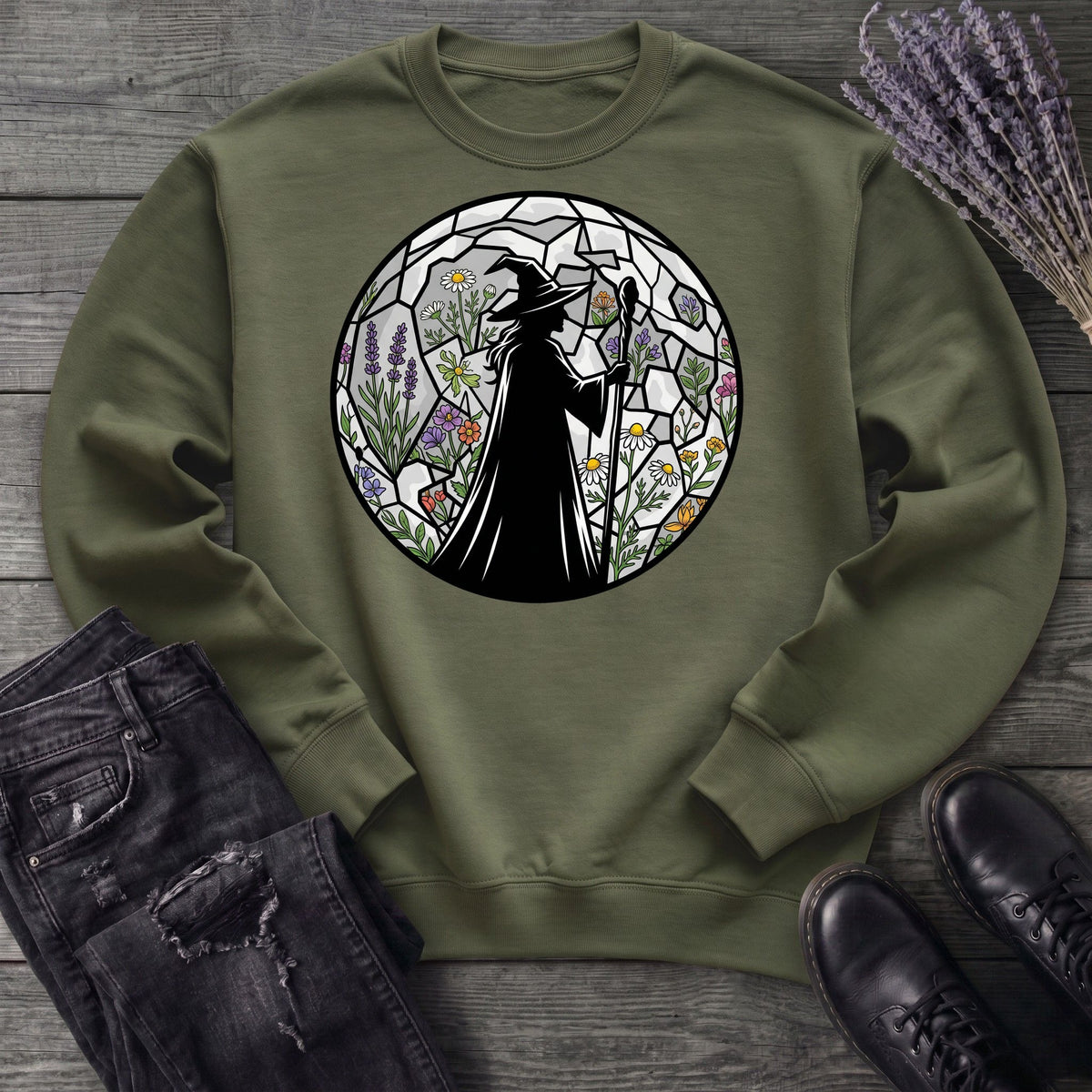 stained glass botanical witch Sweatshirt