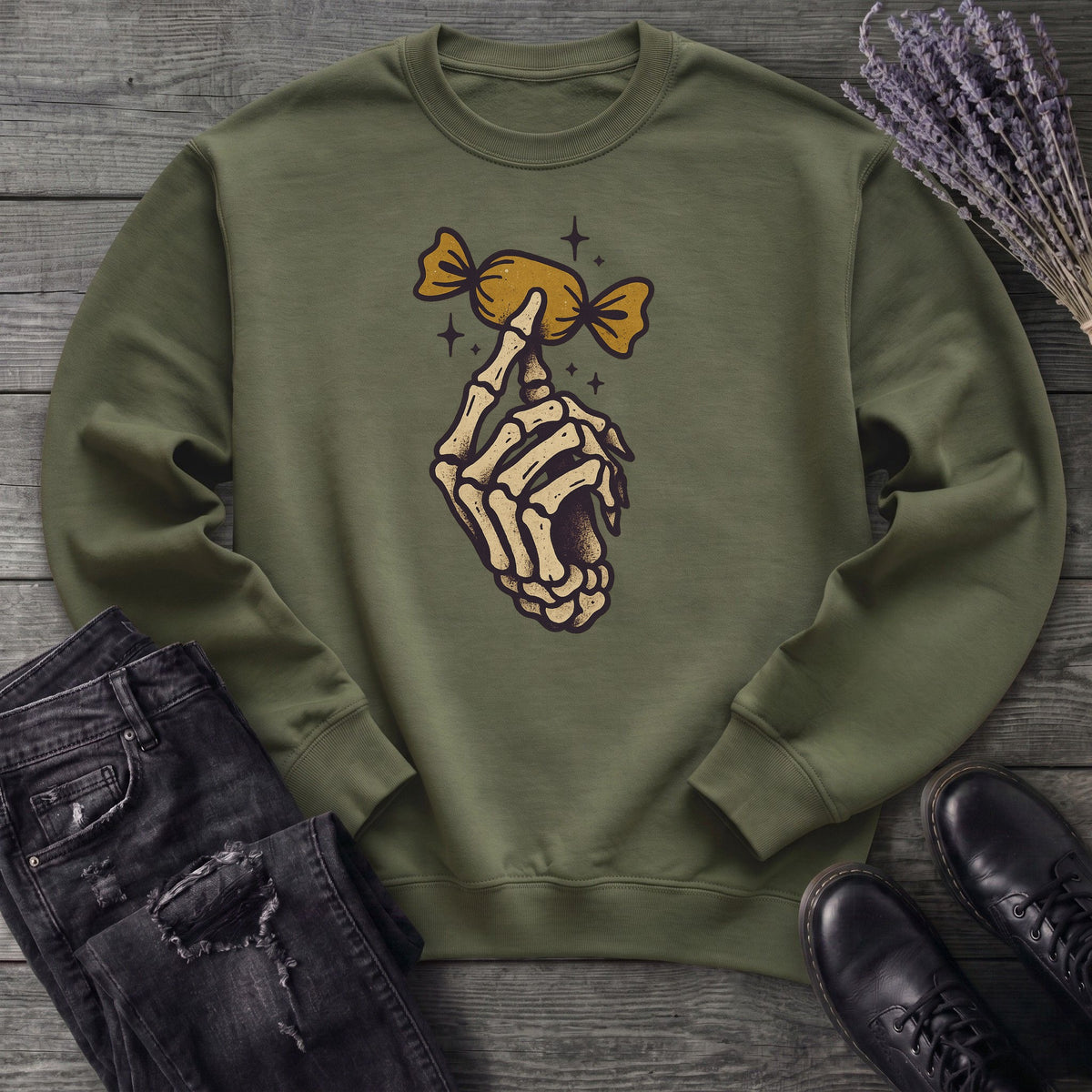 Skeleton Hand Holding Candy Sweatshirt