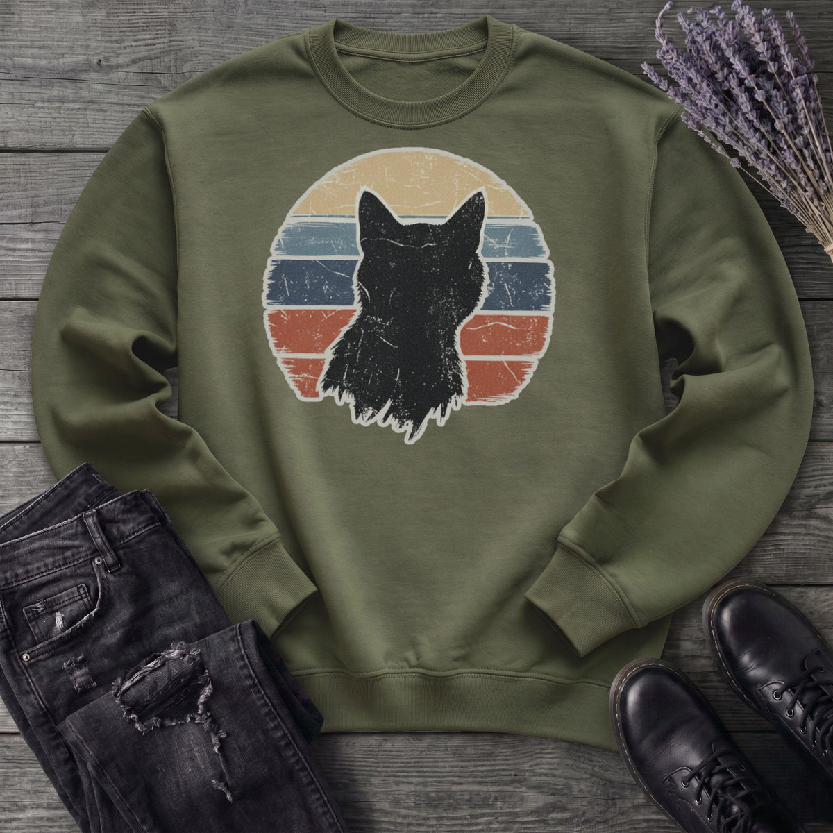 Cat Silhouette Sunset Grunge Sweatshirt
