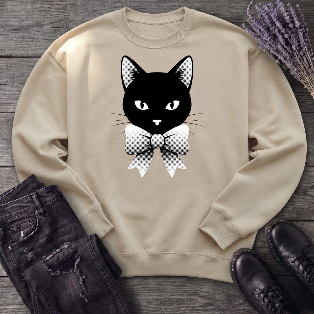 Retro Halftone Coquette Black Cat Sweatshirt