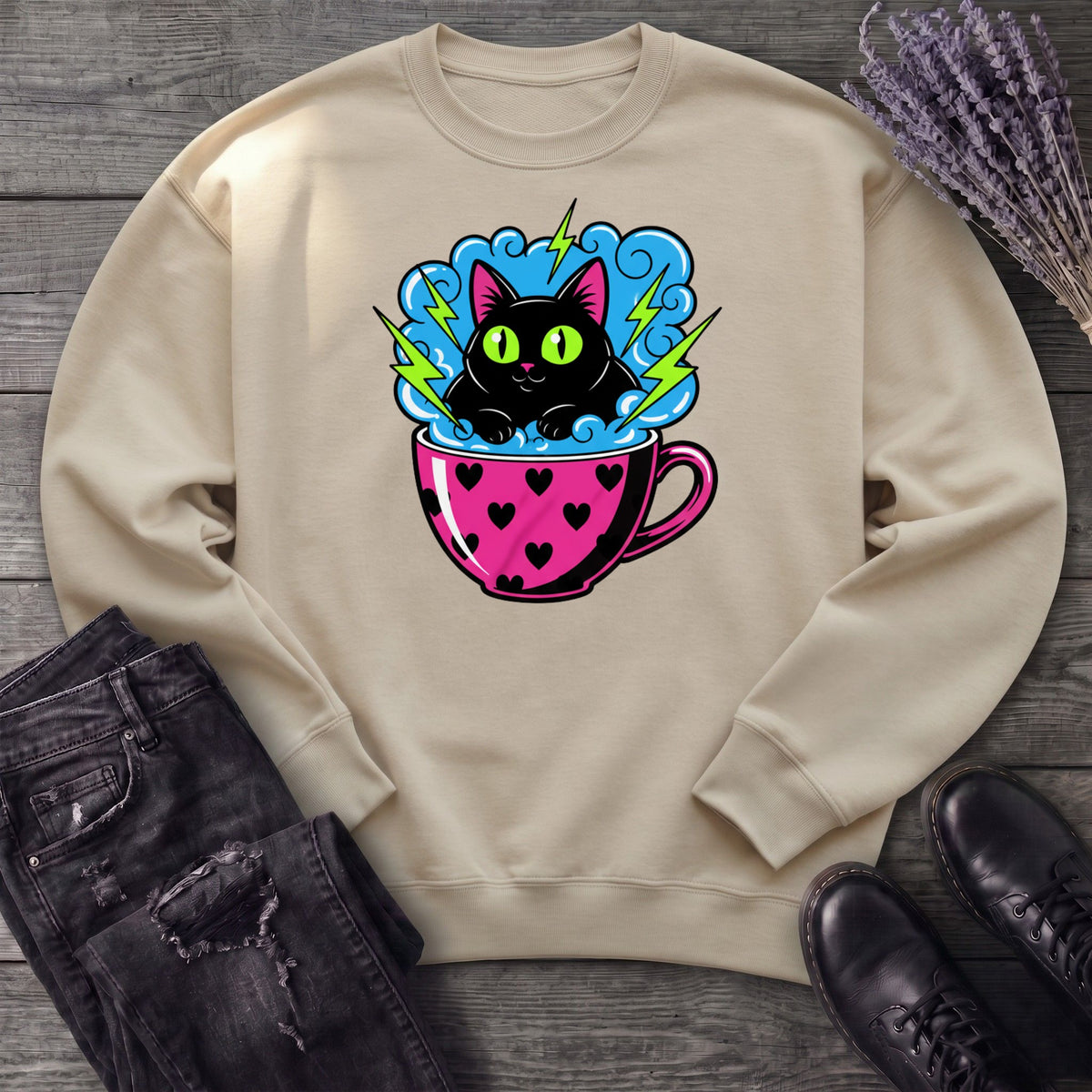 Cat Heart Mug Y2k 90s Sweatshirt