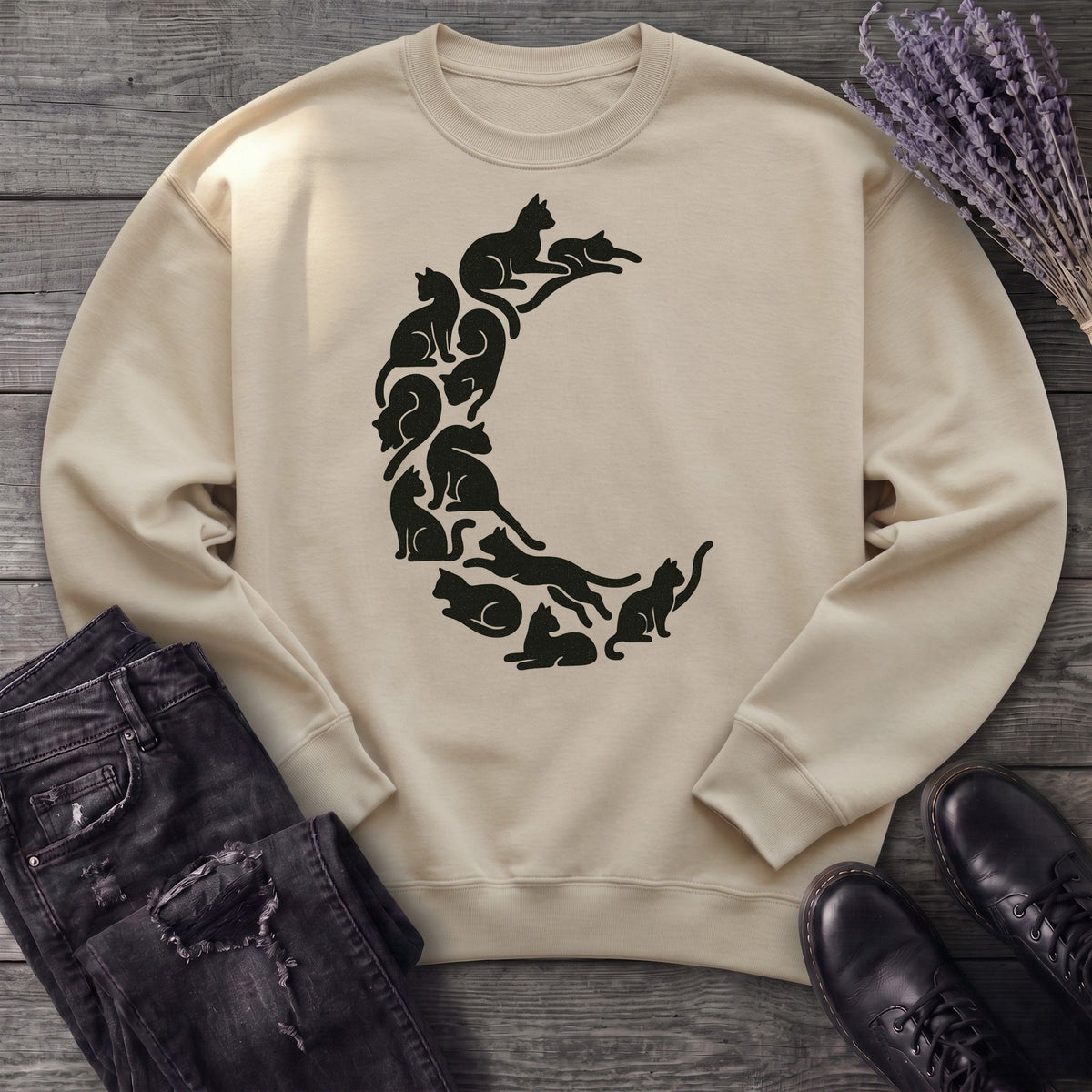 crescent moon black cats Sweatshirt