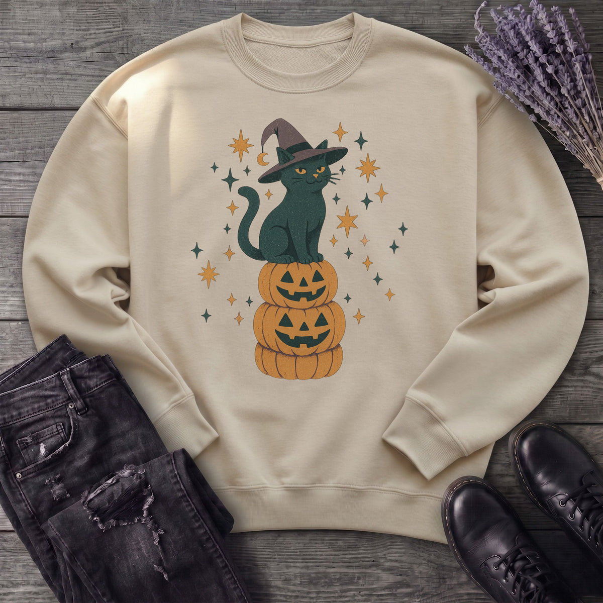 Stacked Cat and Pumpkins Sweatshirt