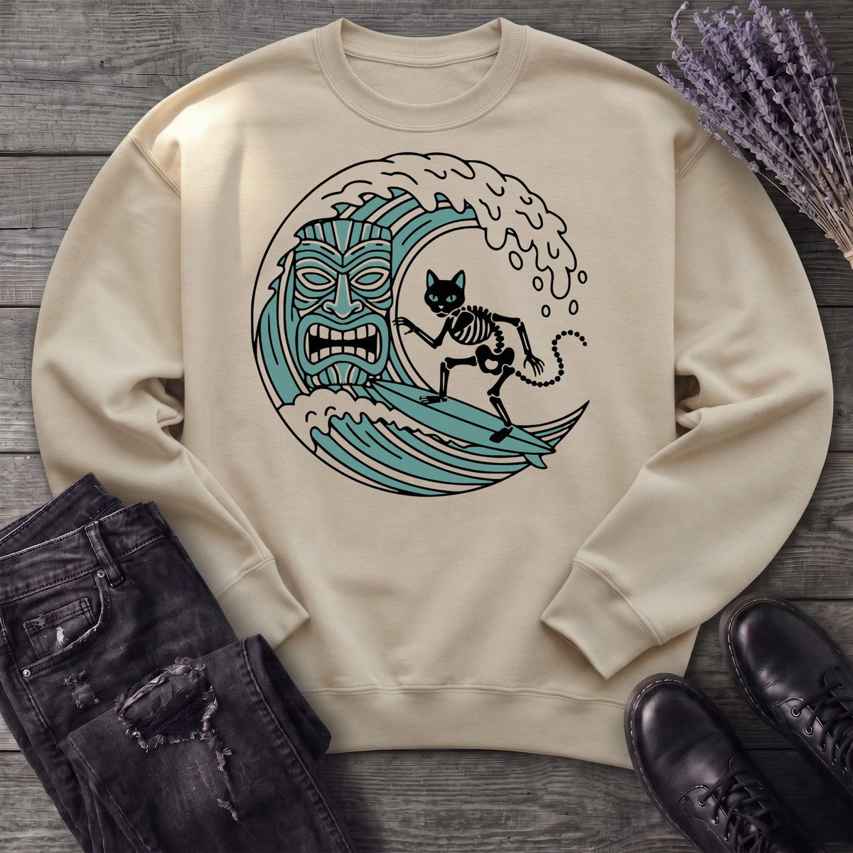 Surfing Cat Skeleton Sweatshirt