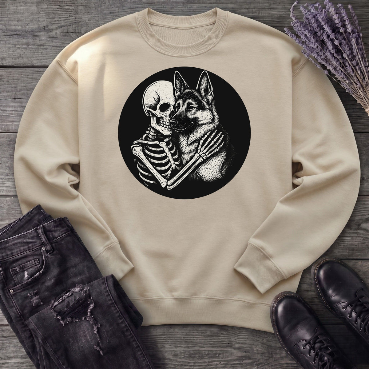 Skeleton German Shepherd Hug Sweatshirt