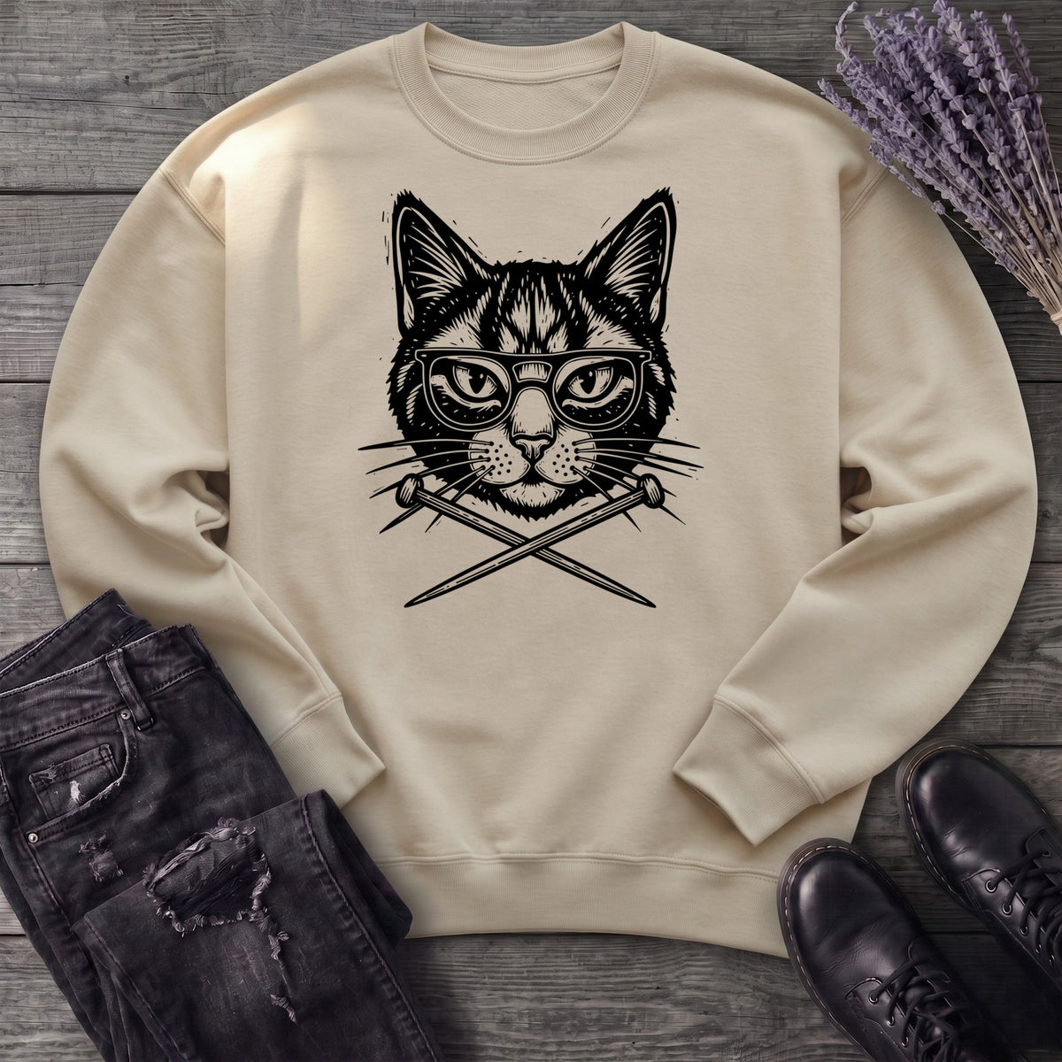 Cat Knitting Needles Sweatshirt