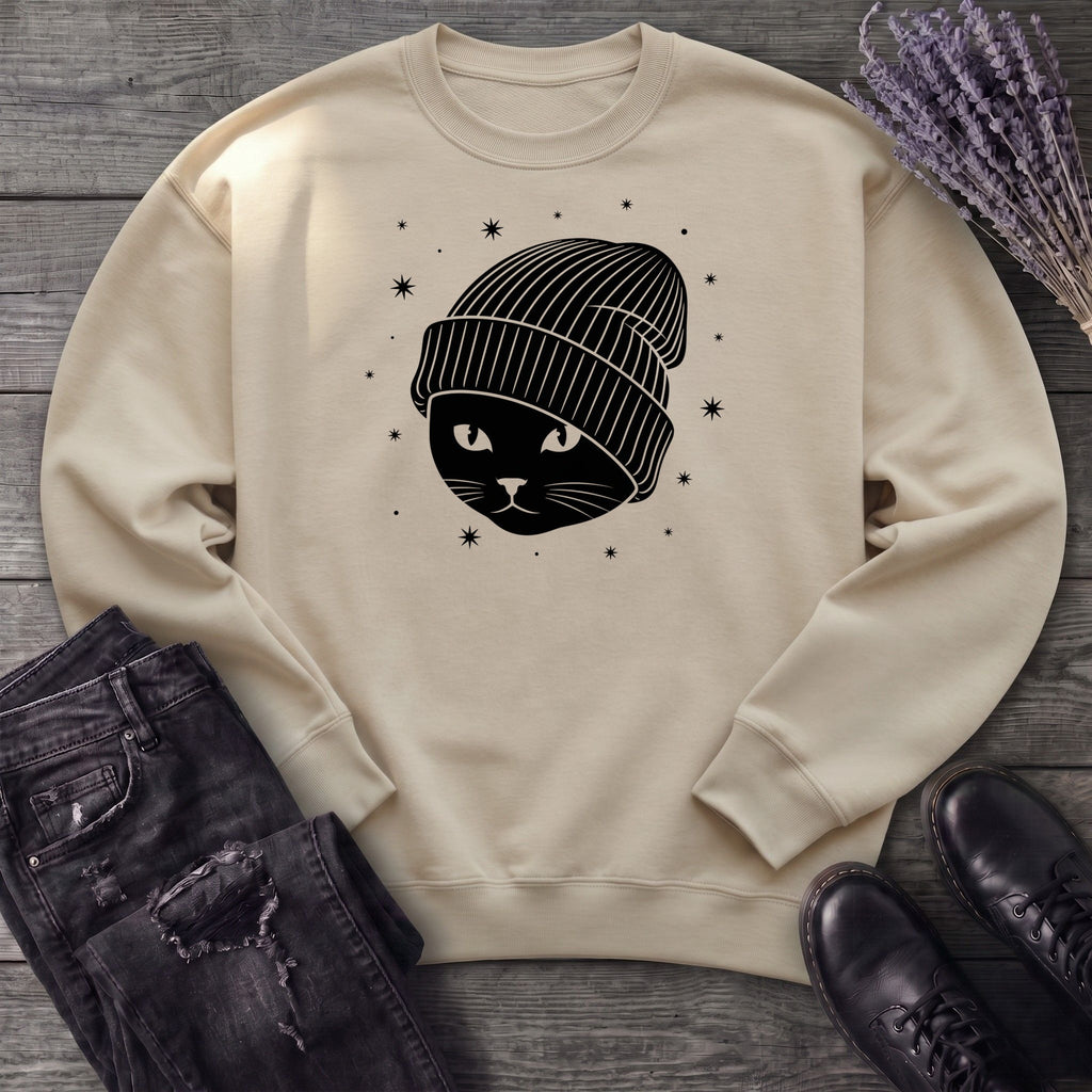 black_cat_beanie Sweatshirt