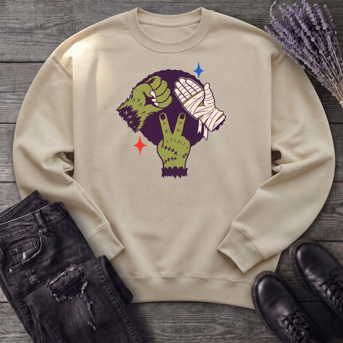 Classic Monster Rock Paper Scissor Game Sweatshirt