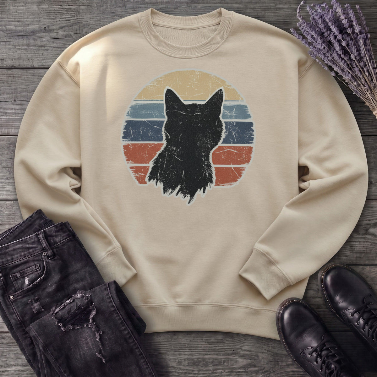 Cat Silhouette Sunset Grunge Sweatshirt