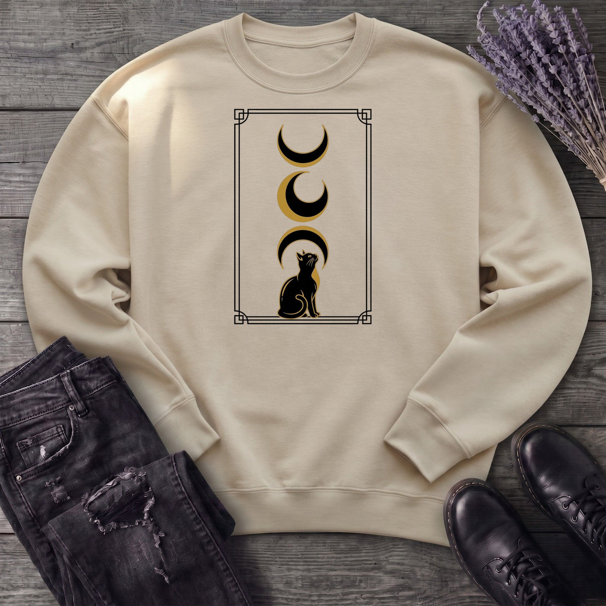 art deco black cat moon phases Sweatshirt