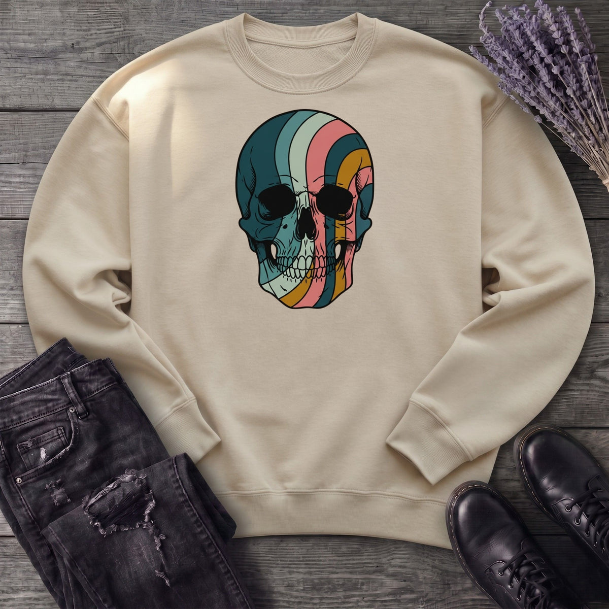 Psychedelic Striped Skull Sweatshirt
