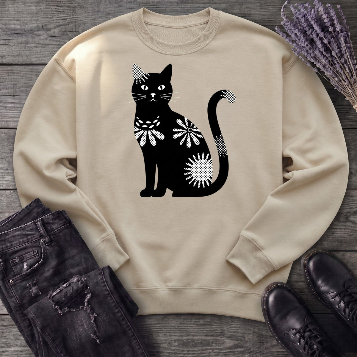 Retro Texture Black Cat Sweatshirt