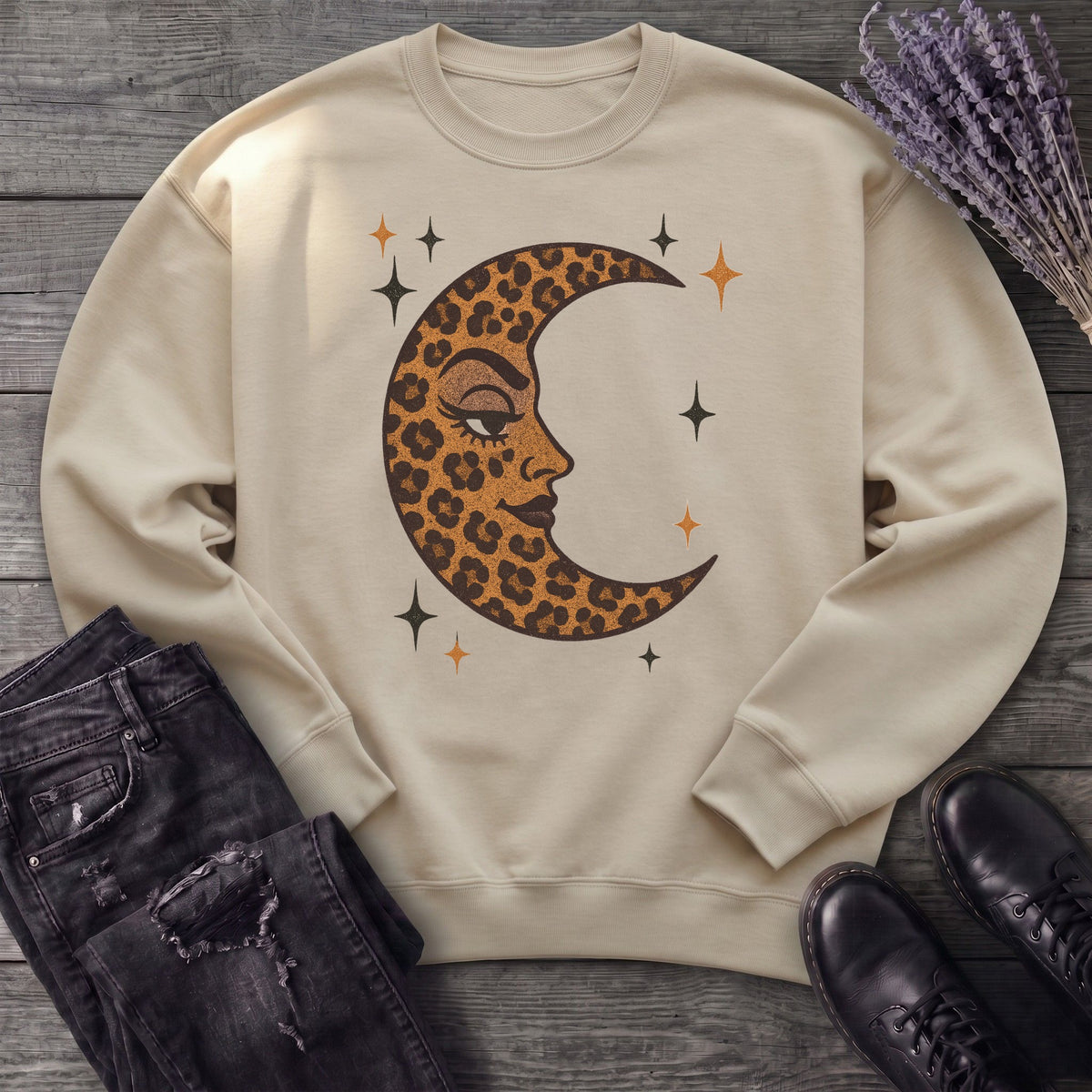 Leopard Print Crescent Moon Sweatshirt