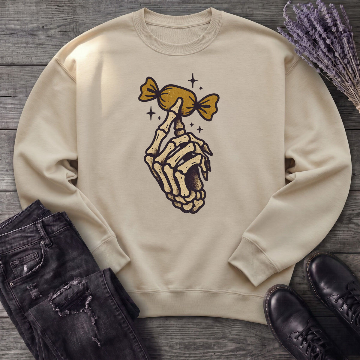 Skeleton Hand Holding Candy Sweatshirt