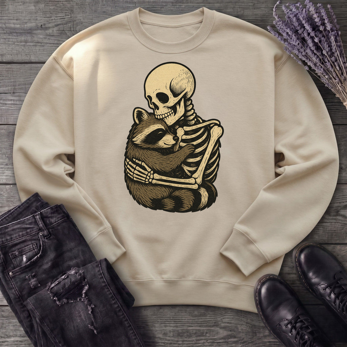 Skeleton Raccoon Hug Sweatshirt