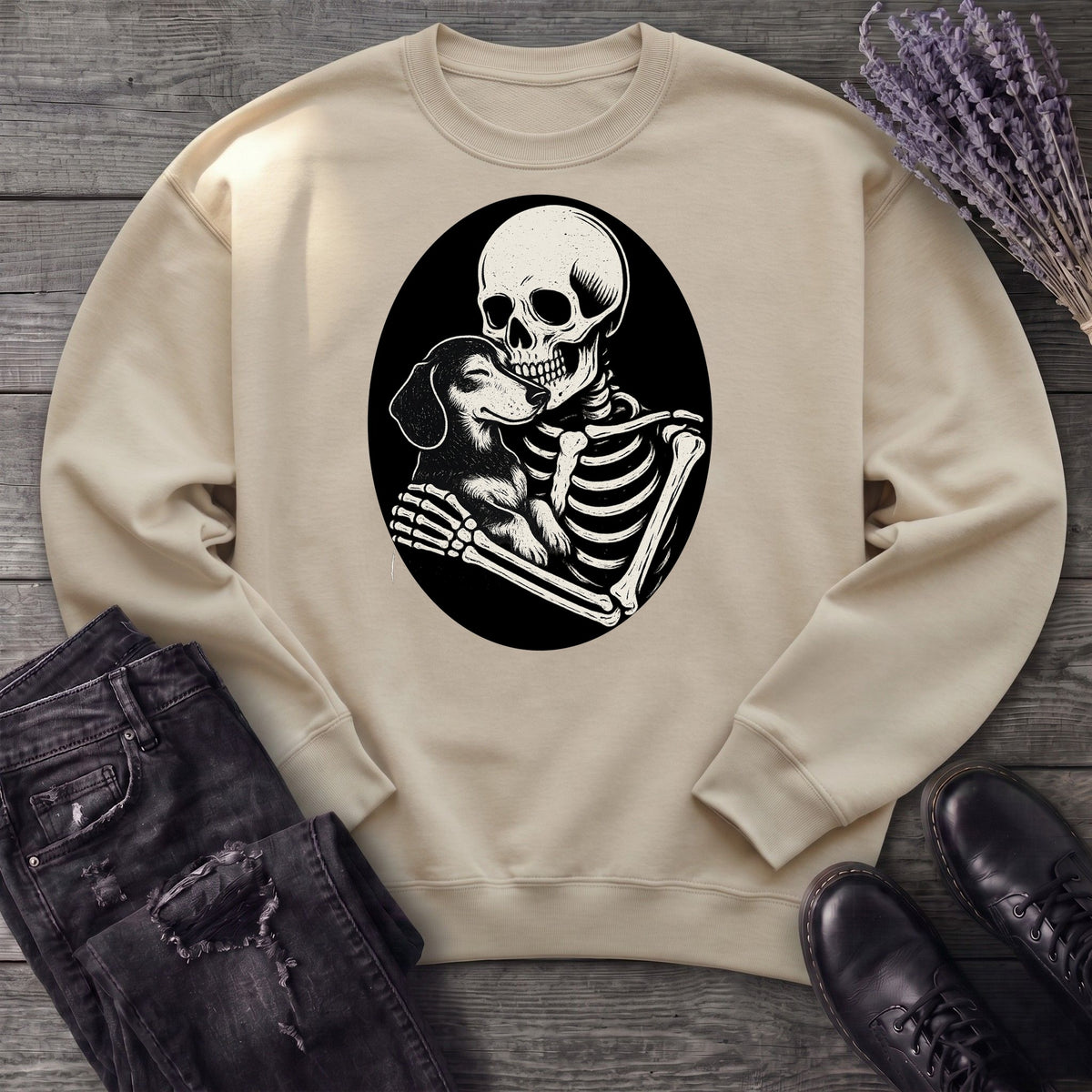 Skeleton Dachshund Hug Sweatshirt