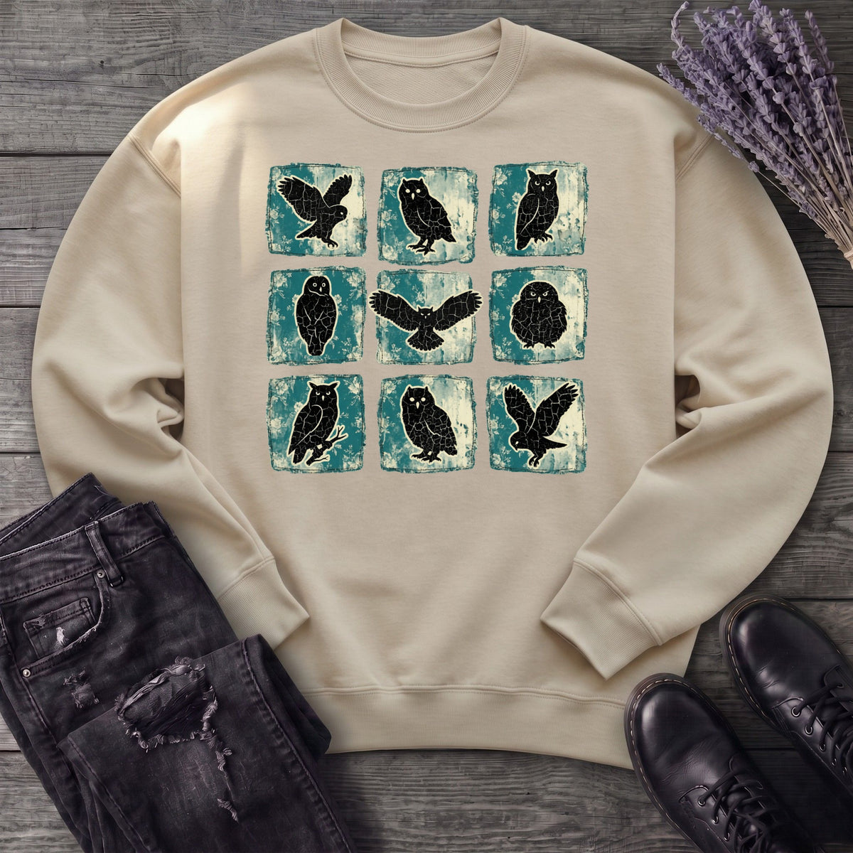 Grunge Owl Grid Sweatshirt